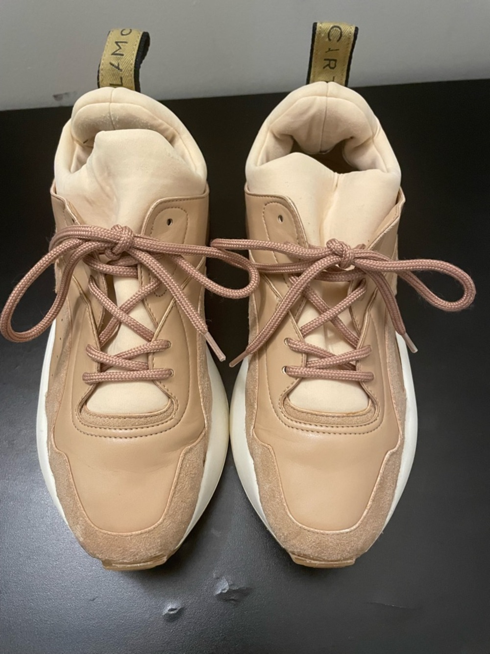 Stella McCartney Leather Blush and White Platform Sneakers